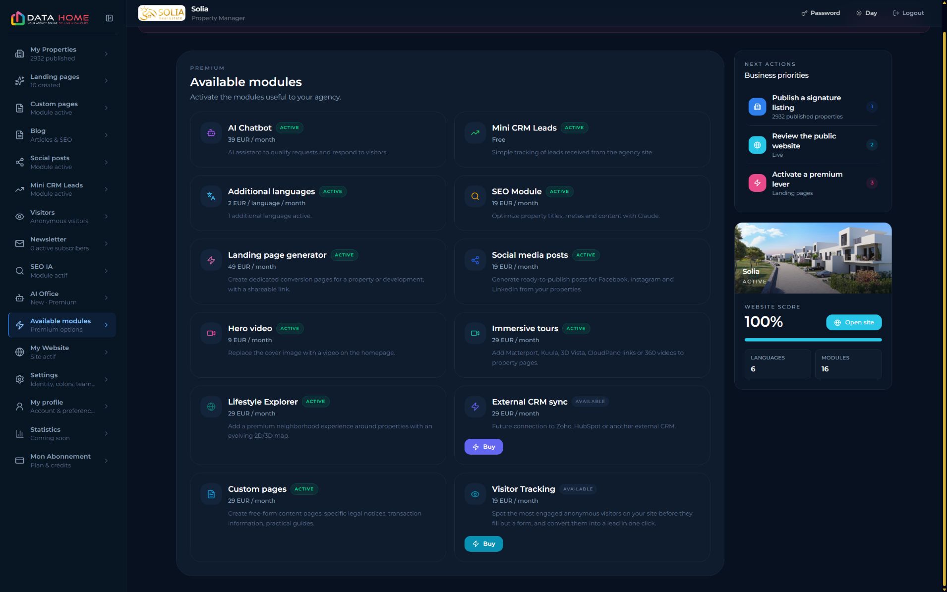 DATAhome catalogue of optional modules